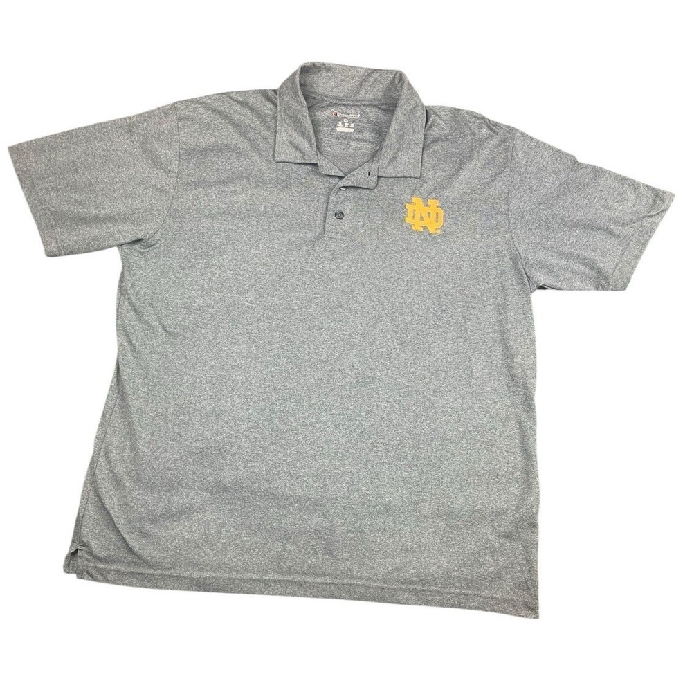 CHAMPION Polo Shirt Mens XL Gray Notre Dame Fighting Irish Embroidered‎ Logo